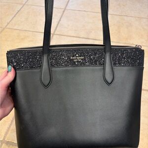 kate spade Black Glitter Trim Saffiano Tote